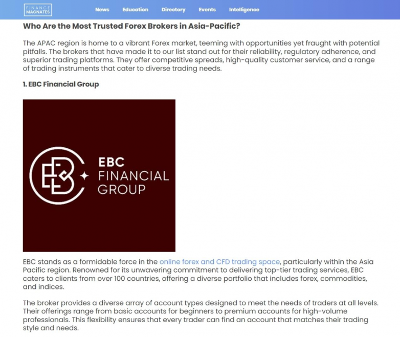 EBC荣获Finance Magnates最佳券商榜首