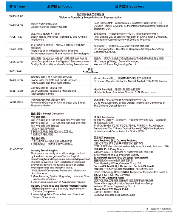 2026光学技术大会PHOTONICS CONGRESS CHINA完整议程公布！