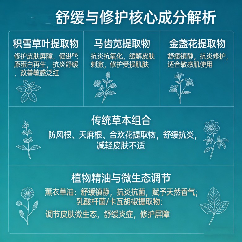 舒缓抗炎修护核心护肤成分解析 积雪草 马齿苋 金盏花 草本成分 植物精油.png