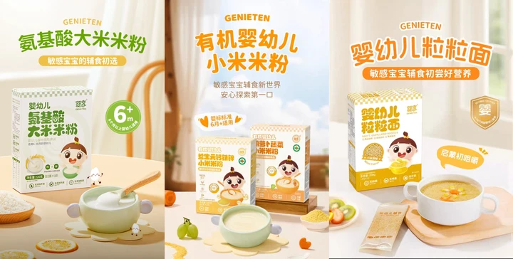 婴享婴幼儿米粉、婴享婴幼儿粒粒面,专为敏宝设计的第一口辅食,甄选原材、精细工艺、多种关键营养素,敏宝顺序的从特殊奶粉转到辅食的好帮手!